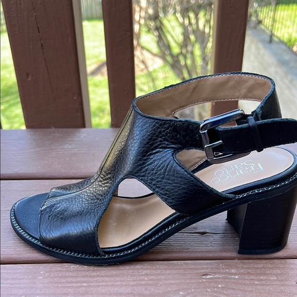 Franco Sarto Black T-Strap Sandals with Adjustable Ankle Strap - Picture 3 of 5